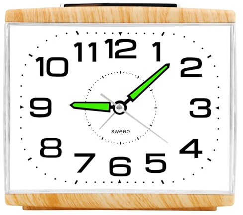 Ayybboo väckarklocka analog utan tickande, seniorväckarklocka med snooze-funktion, nattljus, högt larm, stor urtavla kvartsur, väckarklocka sovrum (träådring)