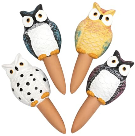 Abaodam 4 pièces Kit de Arroseurs Automatiques Céramique Forme Hibou pour Plantes Intérieur et Extérieur Outils Arrosage Goutte Pratiques et Réutilisables