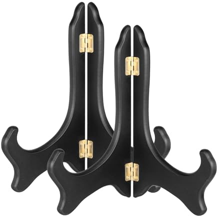 sourcing map 2Pcs Wooden Easel Plate Holder, 10 Small Wood Easels Folding | Table Display Stand for Decorative Picture Frame Book Artwork Desktop Ornaments, Black
