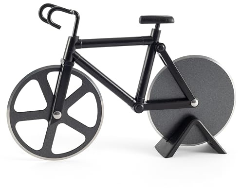Fahrrad Pizzaschneider | Scharfer Edelstahl Doppelschneider Antihaft | Lustiges Geschenk für Fahrrad-Fans | Küchen Deko & Party Pizzaroller