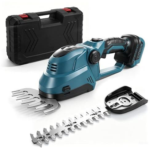 2-in-1 Akku Heckenschere & Grasschere für Bosch B 18V Akku (ohne Batterie) | 400 W, bürstenloser Elektrisch Strauchschneider, mit 90° verstellbarem Kopf, 2 Klingen