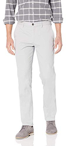 Amazon Essentials Pantaloni Chino da Lavoro a Vestibilità Aderente Anti-Piega e Senza Pince Uomo, Grigio, 32W / 31L