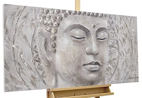 KunstLoft Leinwandbild | 100% HANDGEMALT | 120x60cm | Gemälde 'Find your Inner Peace' | Glaube | Grau | Wandbild Wohnzimmer