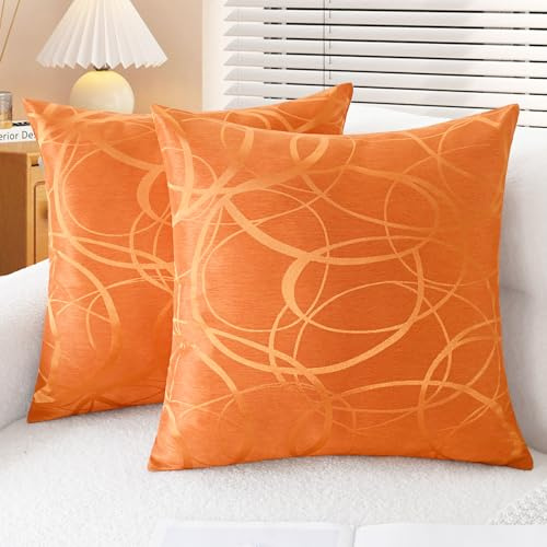 CaliTime Kissenbezüge für Dekokissen, 2 Stück, für Couch und Sofa, Heimdekoration, modern, glänzende und Stumpfe Kontraste, geometrische Formen, Hellorange, 40 x 40 cm