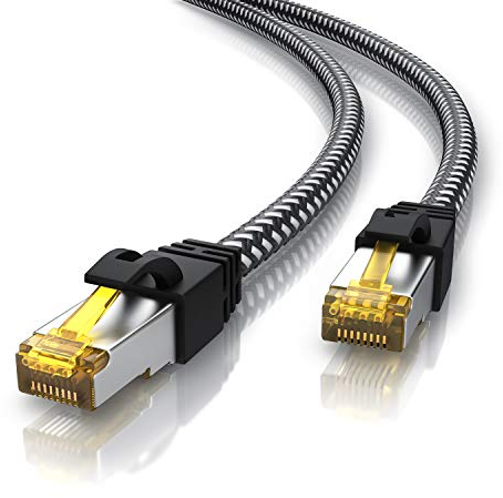 CSL - 2m Cat 7 Netzwerkkabel Gigabit Ethernet LAN Kabel - Baumwollmantel - 10000 Mbit S - Patchkabel - Cat.7 Rohkabel S FTP Pimf Schirmung mit RJ 45 Stecker - Switch Router Modem Access Point
