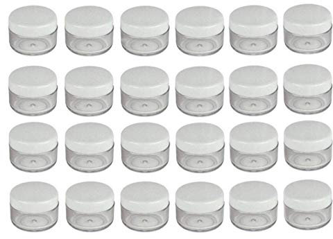 24 Pcs 15ML 0.5OZ Round Shaped Refillable Clear Container with White Plastic Screw Cap Lid for Makeup Water Lotion Cream Nail Powder Sample Storage Bottle Jar