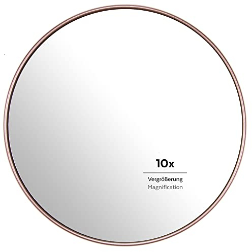 PARSA BEAUTY specchio con ventose per il bagno (Champagne) – Specchio trucco rotondo con ingrandimento 10x – Specchio ingranditore moderno con facile applicazione