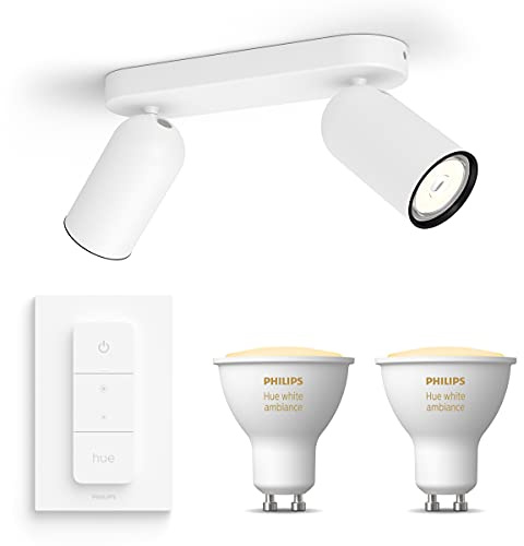 Philips Hue Pongee Aufbaustrahler (Weiß) - Warm bis Kaltweißes Licht - inkl. Hue Dimmschalter - Deckenstrahler 2 Flammig - GU10 - Hue White Ambiance