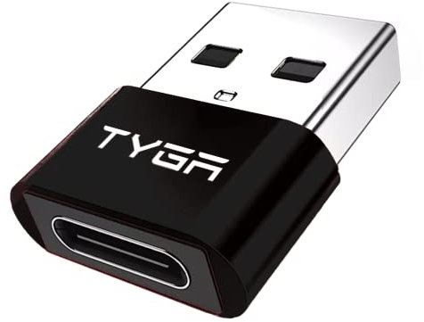 TYGA USB C to USB A Adaptor 2.0 - USB C Female to USB A Male Connector for Charging & Data Transfer, Plug-and-Play, Durable Aluminum Housing, Portable Converter for Android & IOS Devices - 1 Black