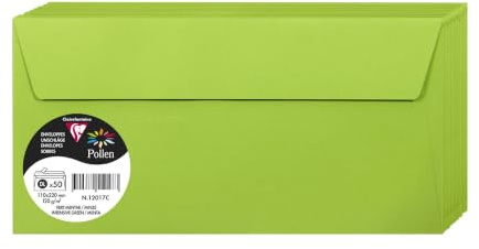 Clairefontaine 120017C - Packung mit 50 Umschlägen Pollen, selbstklebend, Format DL 11x22cm, 120g, Minzgrün, 1 Pack