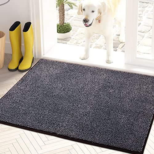 PURRUGS Dirt Trapping Door Mat 24 x 35.5, Non-Slip Machine Washable Entryway Rug, Dog Doormat, Indoor Front Door Mat, Super Absorbent Entry Rug for Muddy Shoes & Paws, Bluish Grey-Black
