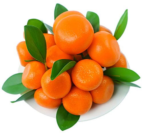 MISNODE Künstliche Mini-Orange, künstliche Orangen mit grünen Blättern, realistische Obst-Orange, 9 Stück