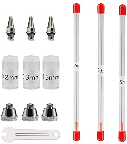 Sagud Stück Airbrush Düse Nadelkappe 0.2 mm 0.3 mm 0.5 mm Ersatzteile mit Schraubenschlüssel für Luftbürste Spritzpistole Kit