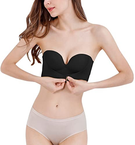 Briskorry Reggiseno da donna, tinta unita, senza spalline, antiscivolo, senza bordi, 2 pezzi abbigliamento sportivo da donna, set fitness, Nero , 85E