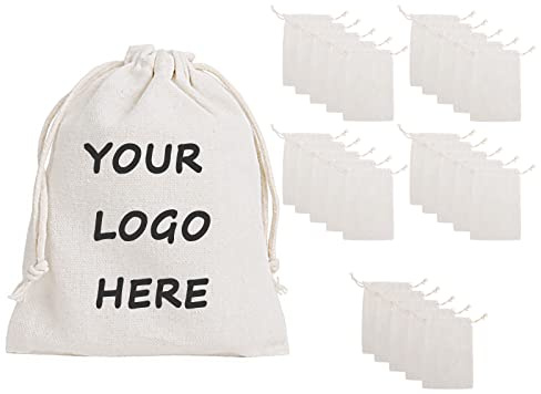TOPTIE Custom 25 Stück Baumwoll-Musselin-Canvas-Geschenktüten mit Kordelzug, personalisierte Schmuckbeutel, Partygeschenke