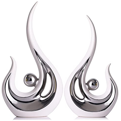LCCCK Moderne abstrakte Kunst, Heimdekoration, Akzente, moderne Statuen, Couchtischdekoration für Wohnzimmer, Tischdekoration für Esszimmer, Keramik-Skulpturen und silberfarbene Krimskrams für