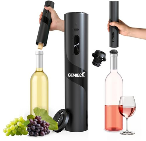 GENIEX 2‑in‑1 Electric Wine Opener & Vacuum Wine Preserver — Automatic Corkscrew at Bottom + Wine Saver Pump at Top | Perfect Mother’s Day Gift