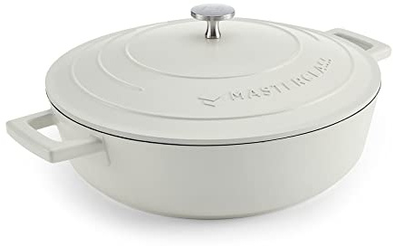 MasterClass Flache Auflaufform mit Deckel, Herd-zu-Ofen-zu-Tisch-Auflaufform, ultraleicht, optimale Wärmeleitung, 4L, cremefarben, Creme