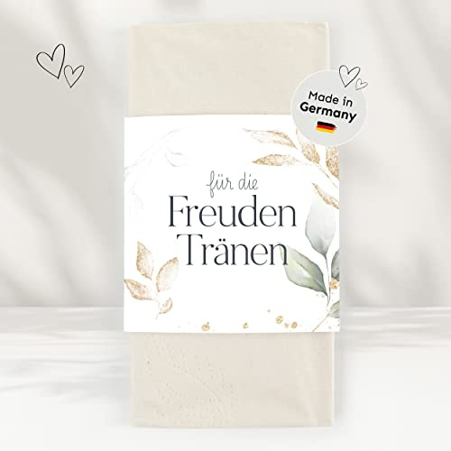 50 Freundentränen Taschentücher Banderolen inkl. Klebepunkte für deine Hochzeit | Eukalyptus gold - Premium Tränentaschentücher Banderolen Set für Hochzeit, Kirche, Feier, Taufe, Geburtstag