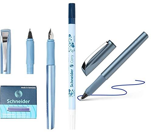 Schneider 74863 Ceod Shiny Schreibset mit Füller, Tintenroller, Tintenkiller (königsblau) pacific blue, 9-teiliges Set, 1 Stück (1er Pack) & 186223 Ceod Shiny Tintenroller (Königsblau) Blue
