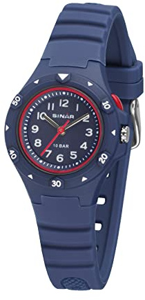 SINAR Kinder Jugend Armbanduhr Sportuhr Jungen Mädchen Analog Quarz 10 bar mit Silikonarmband und Licht Blau Rot XB-19-2