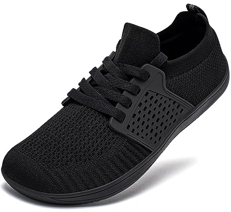 HOBIBEAR Wide Minimalist Barefoot Shoes Mens Womens Walking Sneakers Shoes | Zero Drop Sole | Optimal Relaxation (All Black,Women 9.5 Wide/Men 7.5 Wide)