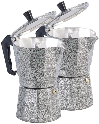 Cucina di Modena Espresso Kannen: 2er Set Espresso-Kocher in Hammerschlag-Optik, für 6 Tassen, 300 ml (Mokkakännchen, Espressokocher, Wasserkocher)