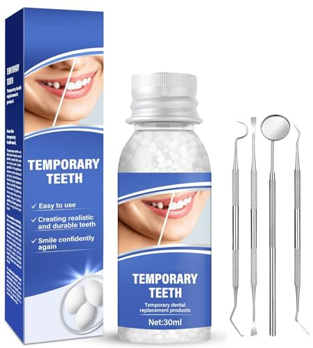 Kit di riparazione del dente con 4 strumenti, denti falsi modellabili per la riparazione del dente rotto mancante, facile da usare