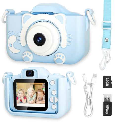 Camara Fotos Infantil HD Selfie - Video Camara de Fotos para Niños y Niñas 3 a 12 años - Tarjeta SD de 32 GB (Azul)