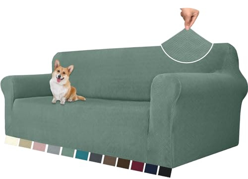 YSTELLAA Stretchigt Sofföverdrag Med Armstöd 3-Sits, Elastiskt Soffskydd Universell, Pet Soff Cover Töjbart Överdrag, Modernt Soffskydd Jacquard, Sofföverkast För Soffa Fåtölj, Ljusgrön