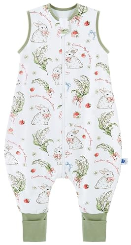 Chilsuessy Sacco nanna con gambe 1,5 Tog, 100% cotone, per tutte le stagioni, 100 cm, altezza del bambino 105-115 cm, coniglio fragola