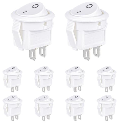 VEXUNGA Mini Kippschalter Schalter Rund 2 Polig Wippschalter Ein/Aus 3A 250V AC 6A 125V 15MM Einbauschalter Klein Einrastbare mit Selbsthemmung Weiß Quadrat (10 Stück)