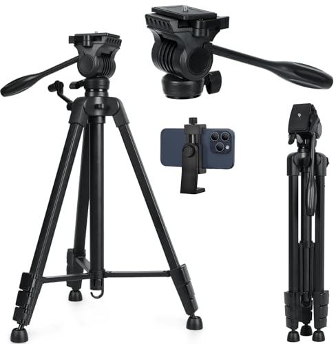 LINKCOOL Fluid Head Tripod - 59 Aluminum Video Tripod with Quick Release Plate for Canon, Nikon, Sony DSLR Cameras & Camcorders