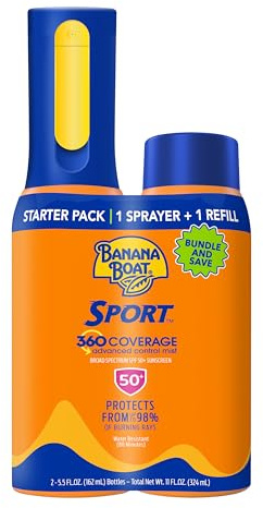 Banana Boat 360 Coverage Sport Sunscreen Mist SPF 50 Bundle | Non-Aerosol Sunscreen Spray with Refill, Sunblock Spray SPF 50, 5.5Fl Oz ea Bundle Pack