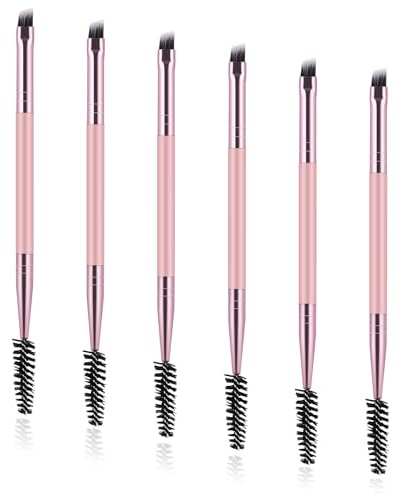 Giantree Lot de 6 pinceaux à sourcils duo, pinceau biseauté et pinceau bobine, mini brosse à cils pour teinter les sourcils biseautés précis