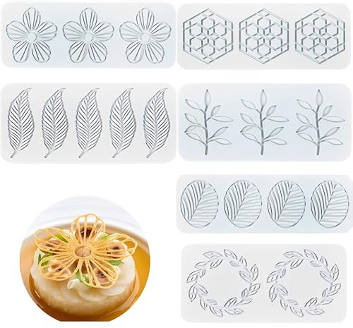 FGXY 6PCS Leaf Shape Silicone Mold, 3D Hollow Lace Silicone Candy Mould Chocolate Butter DIY Craft Lover Heart Birthday & Festival Party Dessert Cupcake Decoration