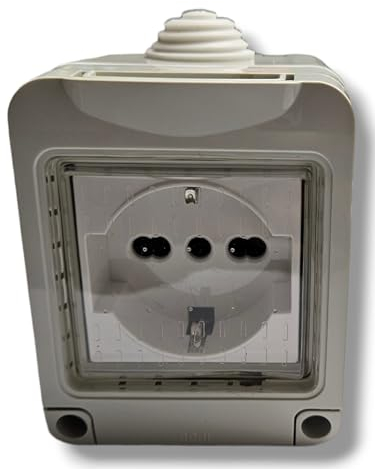 Terryshop74® Cassetta Elettrica IP55 per Esterno – 1 Presa Schuko 220-240V con Sportellino Antipioggia – Punto di Alimentazione Impermeabile Bianco