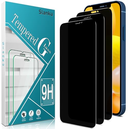 Slanku 3 Stück Sichtschutz Schutzfolie für iPhone 12/iPhone 12 Pro, 6,1 Zoll, Anti-Spy, Frei von Kratzern, 9H Härte, Blasenfrei, Anti-Fingerabdruck Schutzfolie, Kompatibel mit Hülle