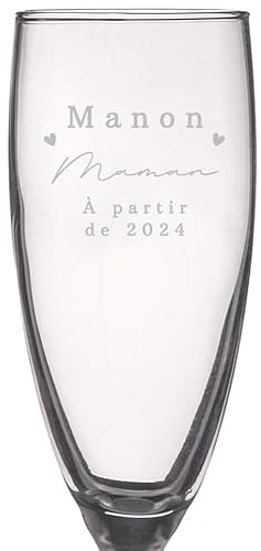 Wanapix | Flûtes à Champagne Personnalisés | Cadeau Fête des Mères | Idee Cadeau Anniversaire Femme | Verre à Champagne Gravure | 20cl | Bonne Maman