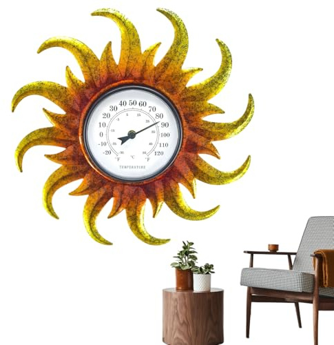 Aznever Thermomètre Extérieur Décoratif, Thermomètre Mural Étanche - Forme De Soleil Unique, Thermomètres De Patio Pour La Décoration Intérieure, Aucune Pile Requise
