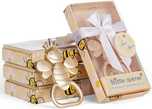 Lot de 24 décapsuleurs uniques en forme d'abeille pour fête d'anniversaire, fête prénatale, cadeaux de retour pour invités, mariage, Saint-Valentin, décoration de fête (ouvre-bouteille, 24)