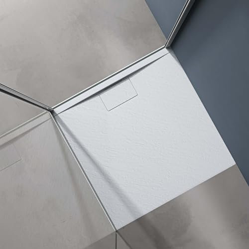 doporro Receveur de Douche 100x100x3 cm Bac à Douche Ultra Plat en Solid Surface Blanc Mat Geoma07 avec Bonde AL06