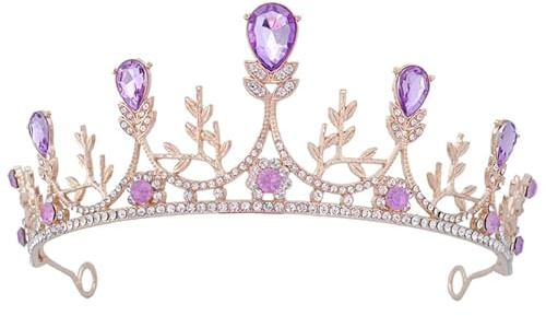TOGEVAL Krone Haarschmuck Braut Stirnband Kopfband Kopfbedeckung Haarschmuck Für Bräute Braut Tiaras Und Kronen Für Frauen Geburtstag Party e Strass Lila