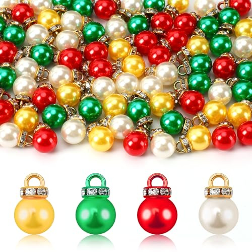 Jansun 90PCS Multicolour Christmas Mini Balls Ornaments Imitation Pearl Pendants Miniature Xmas Tree Hanging Decorations Small Vintage Glitter Balls for Holiday Party Indoor DIY Craft Decor Supplies