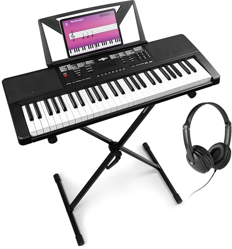 MAX Rhapsody54- Piano digital, piano eléctrico de 54 teclas con altavoces, auriculares y soporte de teclado para principiantes, pantalla LED, 50 canciones de demo, función de aprendizaje, 300 sonidos