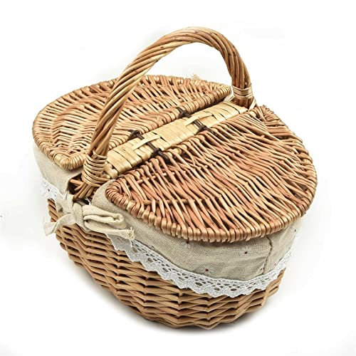 ZXDZMM Cestini da Picnic Cesto portaoggetti Intrecciato a Mano Vassoio portaoggetti in Rattan Cesto in Vimini Pane Frutta Cibo Colazione Cestino da Picnic Cestino portaoggetti da Cucina