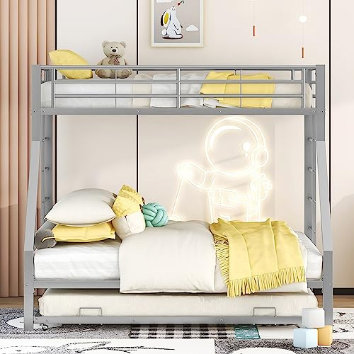 REXO Letto in metallo con letto estraibile, letto a castello, con scala su entrambi i lati, per bambini, adolescenti, adulti, facile da montare, 90 (140 x 200 cm, colore: argento