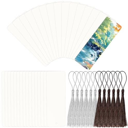 Aquarellpapier, 60 Stück Aquarell Papier leeres Lesezeichen mit Quaste, Lesezeichen Blanko Weißes Watercolor Paper Aquarellblock für Malerei DIY Basteln Wasserfarben(15 x 5cm)