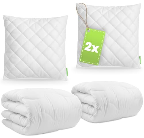 Gentle North Bettdecke 2X 135x200 Set mit 2X Kissen 80x80 - Ultrasoftes Bettenset bestehend aus atmungsaktiver Ganzjahresdecke & Kopfkissen - Ökotex Zertifiziert - Waschbar bis 60° - Weiß