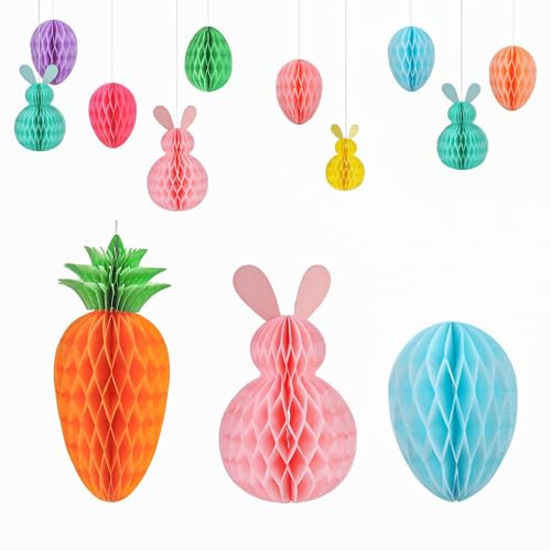 RYAN 11 Pezzi Addobbi Pasquali da Appendere Riutilizzabili Velina Coniglietti Pasquali Carota Uova di Pasqua Decorative in Carta Pasqua Decorazioni per Decorazione Interna ed Esterna Primavera